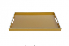 Curry lacquer rectangular tray with white border 26*36*H2cm